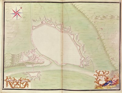 Namur, z Atlasu Ludwika XIV. Plany obcych miejsc, 1665 (pióro, tusz i pranie) autorstwa French School