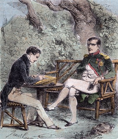 Napoleon a Sainte-Helene - Napoleon dyktuje swoje wspomnienia Emmanuelowi Pons de Las Cases (1800-1854), synowi Emmanuela de las Cases, - Od Emmanuela de las Cases, Napoleon, Memorial de Sainte-Helene autorstwa French School