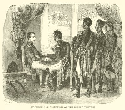 Napoleon i Aleksander w Teatrze w Erfurcie (grafika) autorstwa French School