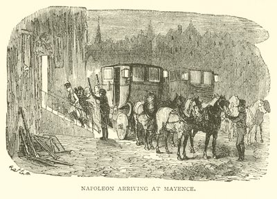 Napoleon przybywający do Mayence (grawerowanie) autorstwa French School
