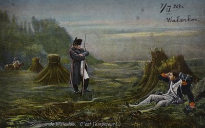 Napoleon pod Waterloo (kolorowa litografia) autorstwa French School