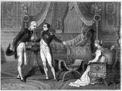 Napoleon, jego żona Marie-Louise i książę Metternich rozmawiają autorstwa French School