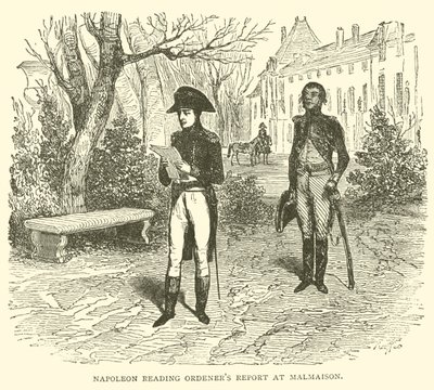 Napoleon czytając raport zamawiającego w Malmaison (grawerowanie) autorstwa French School