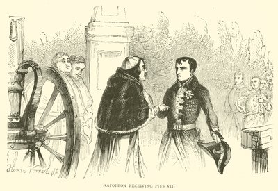 Napoleon odbierający Piusa VII (grawerowanie) autorstwa French School