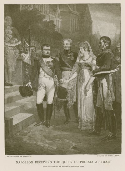 Napoleon przyjmujący królową pruską w Tilsit autorstwa French School