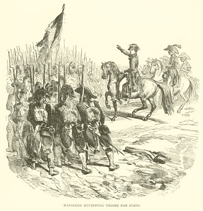 Napoleon dokonujący przeglądu wojsk dla Hiszpanii (grafika) autorstwa French School