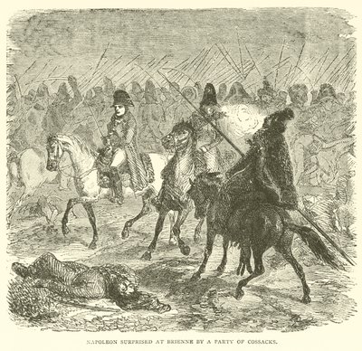 Napoleon zaskoczony w Brienne przez oddział Kozaków (rycina) autorstwa French School
