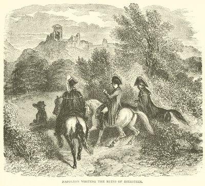Napoleon zwiedzający ruiny Dierstein (rycina) autorstwa French School