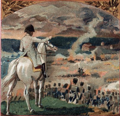 Wojny napoleońskie: Napoleon I (1769-1821) obserwujący bitwę pod Brienne-le-Chateau (Brienne le Chateau) (Świt) 29 stycznia 1814 r. podczas kampanii francuskiej. Armia francuska pokonała wojska pruskie generała Gebharda Leberechta von Blucher (1742-1819). autorstwa French School
