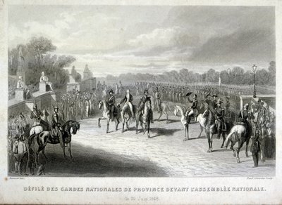 Żołnierze Gwardii Narodowej chronią Zgromadzenie Narodowe w Paryżu. Grawerowanie podczas rewolucji francuskiej 1848 (grawerowanie) autorstwa French School