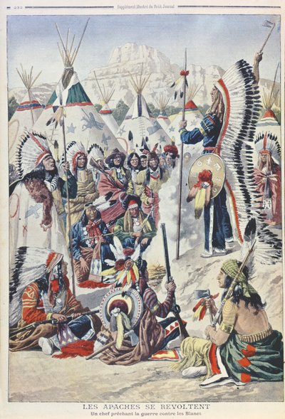 Wódz rdzennych Amerykanów wzywający do buntu przeciwko białym ludziom, ilustracja z Le Petit Journal autorstwa French School