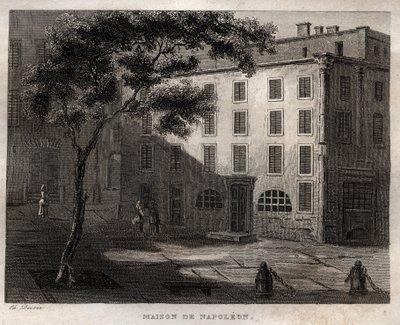 Rodzimy dom Napoleona Bonaparte w Ajaccio (Korsyka) - Miejsce urodzenia Napoleona Bonaparte a Ajaccio en Corsica - Rycina z „” Malowniczych Włoch” – Historyczne i opisowe malarstwo Włoch” M. de Norvins, Ch. Nodier 1834-1836. autorstwa French School