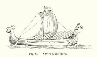 Statek skandynawski (grawerowanie) autorstwa French School