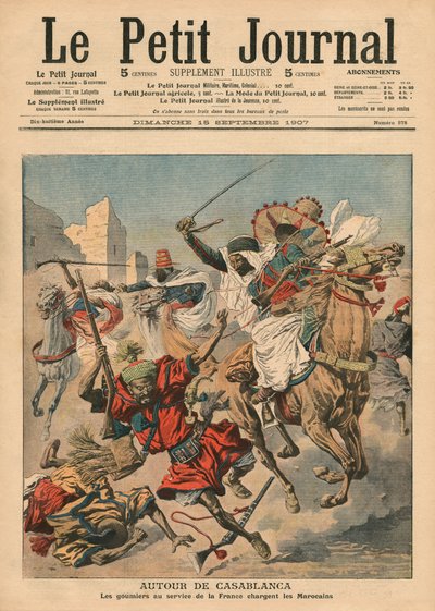 W pobliżu Casablanki goumiers szarżujący na Marokańczyków, ilustracja z „Le Petit Journal”, dodatek illustre, 15 września 1907 autorstwa French School
