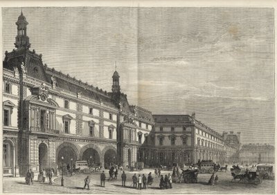 Nowe budynki Tuileries na Place du Carrousel (rycina) - Nowy Luwr - fasada od strony Place du Carrousel i Salle des Etats - grawer z 1869 r. autorstwa French School