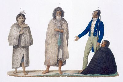 Nowozelandczycy w rdzennych i zachodnich strojach, 1826 autorstwa French School