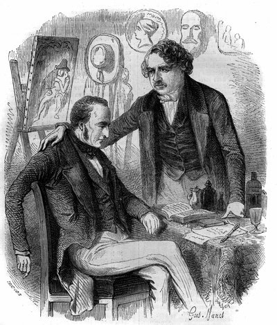 Nicephore Niepce (1765-1833) i Louis Daguerre (1787-1851), francuscy wynalazcy, pionierzy fotografii. Grawerowanie z 1852 roku. autorstwa French School
