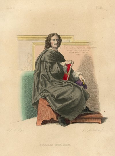Nicolas Poussin (kolorowy grawerunek) autorstwa French School
