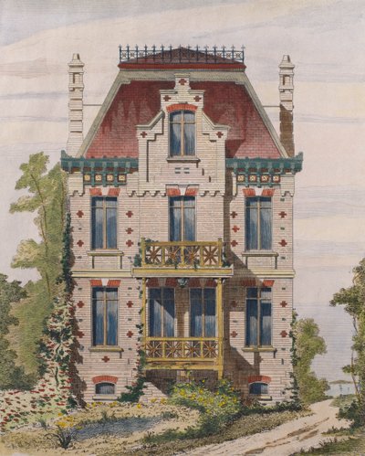 Normandzka willa w Villers sur mer, Normandia, ilustracja z Le Moniteur des architectes, 1883 (kolorowe grawerowanie) autorstwa French School