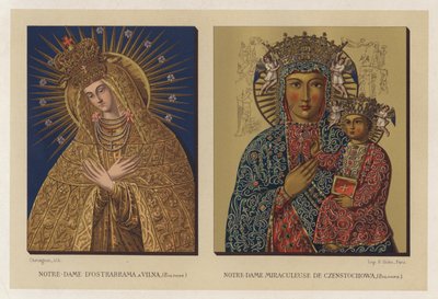 Matki Bożej Ostrobramskiej w Wilnie, Polska; Matka Boża Cudowna Częstochowska, Polska (chromolitho) autorstwa French School