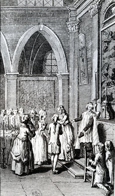 Posłuszeństwo, ilustracja z „Życia mojego ojca” Restifa de la Bretonne autorstwa French School