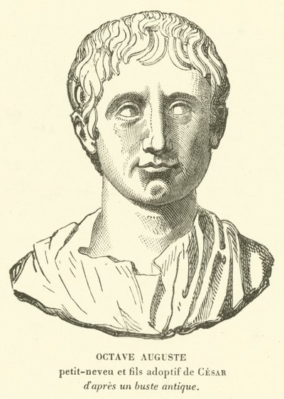 Oktawian August, pra-bratanek i adoptowany syn i spadkobierca Juliusza Cezara (rycina) autorstwa French School