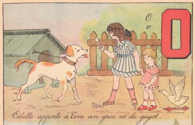 Odette przynosi Tomowi dużą kość nogi, około 1920 r. (druk) autorstwa French School