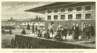 Ogawa-Bata, doki i magazyny ryżu Taikoun (grawerowanie) autorstwa French School