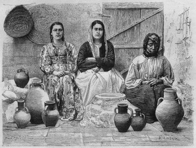 Kupcy ropy w Jerozolimie, z dzisiejszej Syrii. Podróżuje po Fenicji, Libanie i Judei. 1875-1880 Louis Charles Emile Lortet, 1884 (bw grawerowanie) autorstwa French School