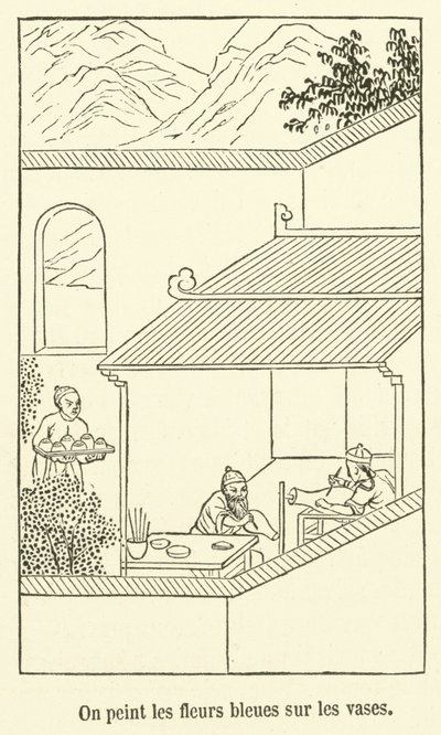 Malujemy niebieskie kwiaty na wazonach (grawerunek) autorstwa French School