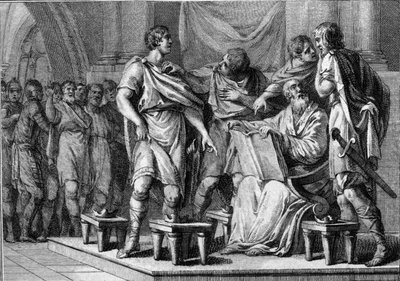 Po śmierci Clotaire (Clothaire) I, króla Franków, każdy z jego czterech synów otrzymał część królestwa. Nazywają się Caribert 1er lub Charibert (ok. 520-567), Gontran 1er (ok. 545-592), Sigebert I (535-575) i Chilperic I (ok. 539-584). Rytownictwo autorstwa French School