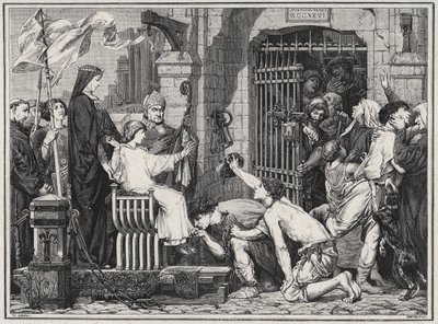 Z okazji swojej przyszłości (1227 r.) młody Ludwik IX kazał więźniom delivate - grawerowanie w „Les Hommes Celebres de la France” Ludwika Dumasa 1889 autorstwa French School