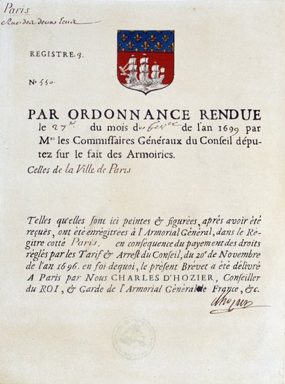 Rozkaz ustanawiający herb miasta Paryża, 27 lutego autorstwa French School