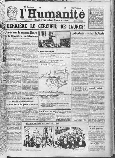 Organizacja przeniesienia Jeana Jauresa do Panteonu w Paryżu z LHumanite, 23 listopada 1924 (papier drukowany) autorstwa French School