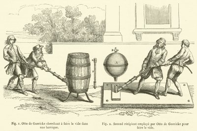 Otto de Guericke dążący do wytworzenia próżni w beczce, Drugi odbiorca zatrudniony przez Otto de Guericke do wytworzenia próżni (grawerunek) autorstwa French School