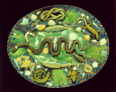 Naczynie Owalne Z Rybą I Gady, reprodukcja naczynia Bernard Palissy (ceramika) autorstwa French School