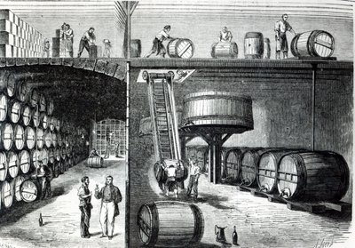 P. Morel i F. Souzac Piwnice i warsztaty w Bordeaux z Le Monde Illustre, 1864 autorstwa French School