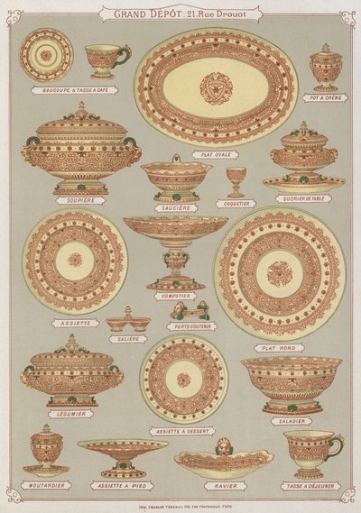 Strona z katalogu Grand Depot de Porcelaines, Faiences et Verreries (kolor lito) autorstwa French School