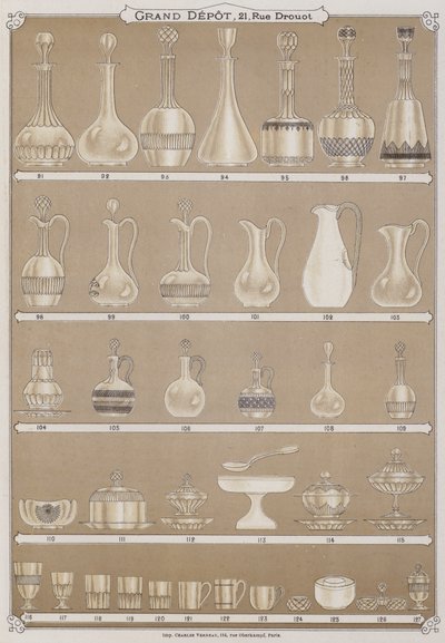 Strona z katalogu Grand Depot de Porcelaines, Faiences et Verreries (kolor lito) autorstwa French School