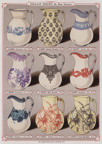 Strona z katalogu Grand Depot de Porcelaines, Faiences et Verreries (kolor lito) autorstwa French School