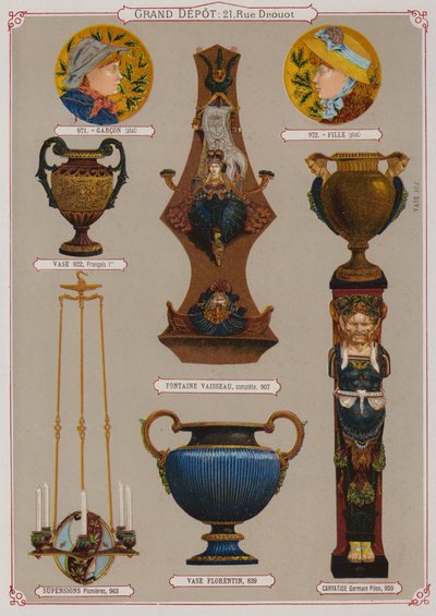 Strona z katalogu Grand Depot de Porcelaines, Faiences et Verreries (kolor lito) autorstwa French School