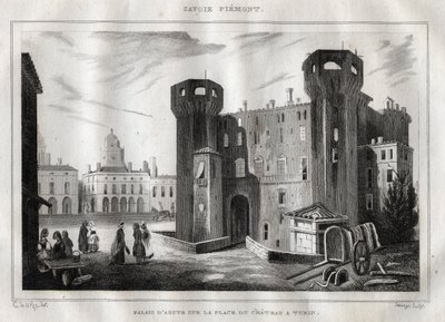 Pałac Aosty na Place du Chateau w Turynie - Rycina z „” Malownicze Włochy”” – Malarstwo historyczne i opisowe Włoch” M. de Norvins, Ch. Nodier 1834-1836. autorstwa French School
