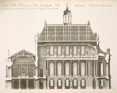 Palais du Louvre: Kaplica Królewska, sekcja, ok. 1720 autorstwa French School