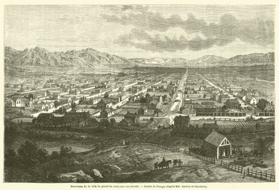 Panorama miasta wielkiego jeziora Sale (miasto świętych) (rycina) autorstwa French School