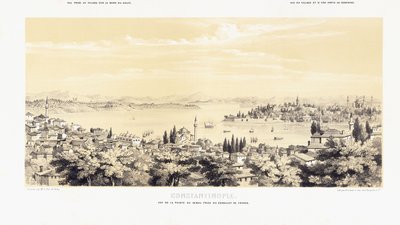 Panorama Konstantynopola, z dwoma widokami na Buyukdere autorstwa French School