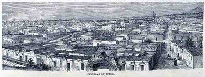 Panorama Puebla w środkowym Meksyku, z książki Starożytne miasta Nowego Świata, Claude-Joseph-Desire Charnay, wyd. 1887 autorstwa French School