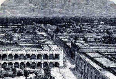 Panoramiczny widok Meridy, z The Ancient Cities of the New World, autorstwa Claude-Joseph-Desire Charnay, pub. 1887 autorstwa French School