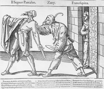 Pantalone, Zanni i Franceschina, scena z włoskiej Commedia dell
