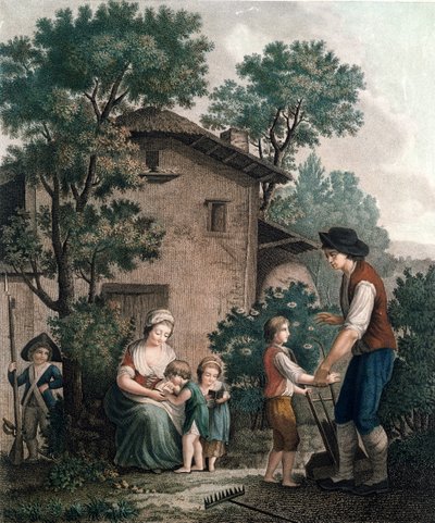 Rodzice to prawdziwi nauczyciele, koniec XVIII wieku (kolorowe grawerowanie) autorstwa French School