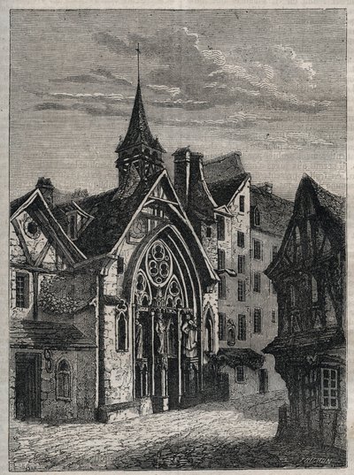 Paryż - Rue Saint-Martin, kościół Saint-Julien-des-Menetriers (Saint Julien des Menetriers) Rycina w „”Fizycznej, obywatelskiej i moralnej historii Paryża: od pierwszych czasów historycznych do współczesności” Jacques Antoine Dulaure autorstwa French School
